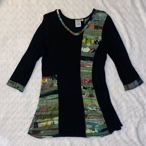 Parsley & Sage Black and Green Patchwork 3/4 Long Sleeve Blouse